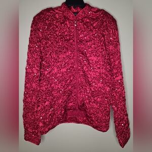 Bay Studio Evengings Women's Red Zip Up Long Sleeve Sequin Crinkle Blazer
